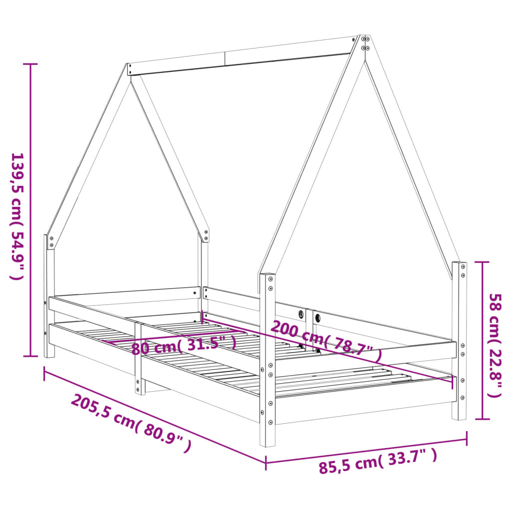 Kids Bed 80 x 200 cm Solid Pine Wood