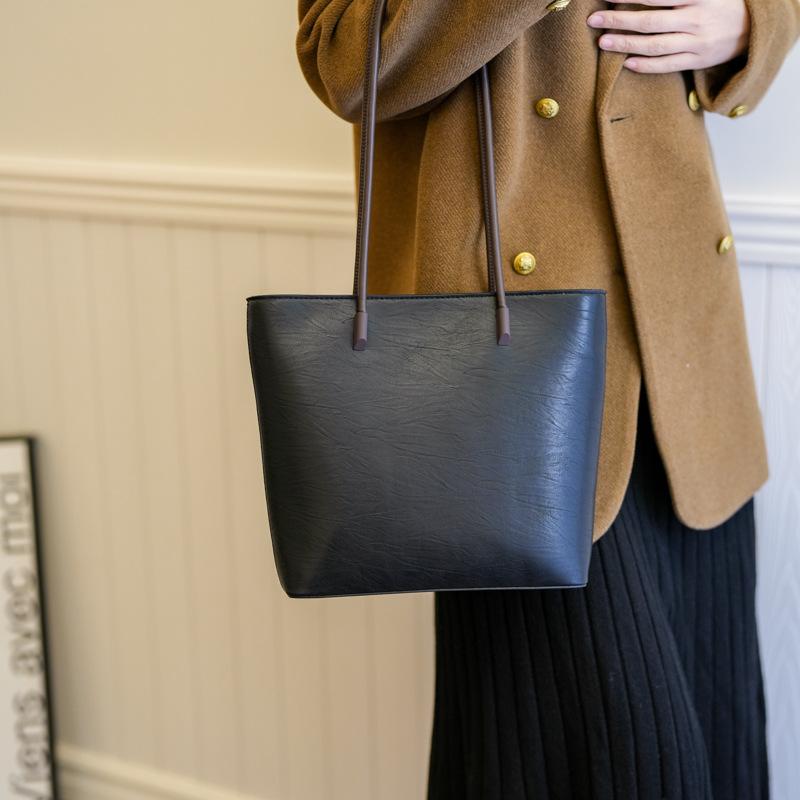 Большая вместительная сумка-тоут для поездок на работу, женская простая ретро-сумка, фактурная сумка через плечо в иностранном стиле