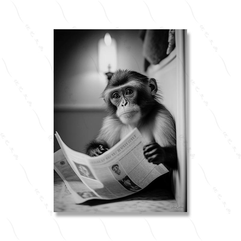 Милая обезьяна, художественная стена в ванной комнате, забавные принты плакатов, туалетный юмор, полет животных, чтение, холст, картина, детская комната, туалет, домашний декор
