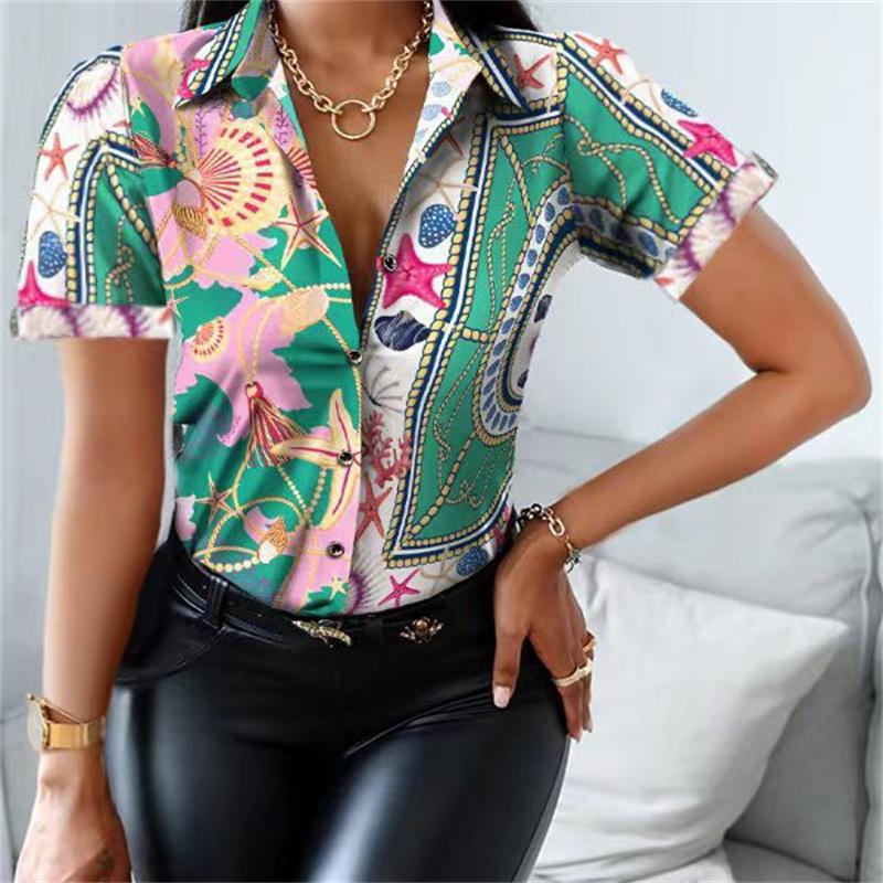 Blusas mujer de moda 2022, летние офисные женские топы с принтом, женские рубашки, женские рубашки, блузки, топы с коротким рукавом, шикарная женская рубашка