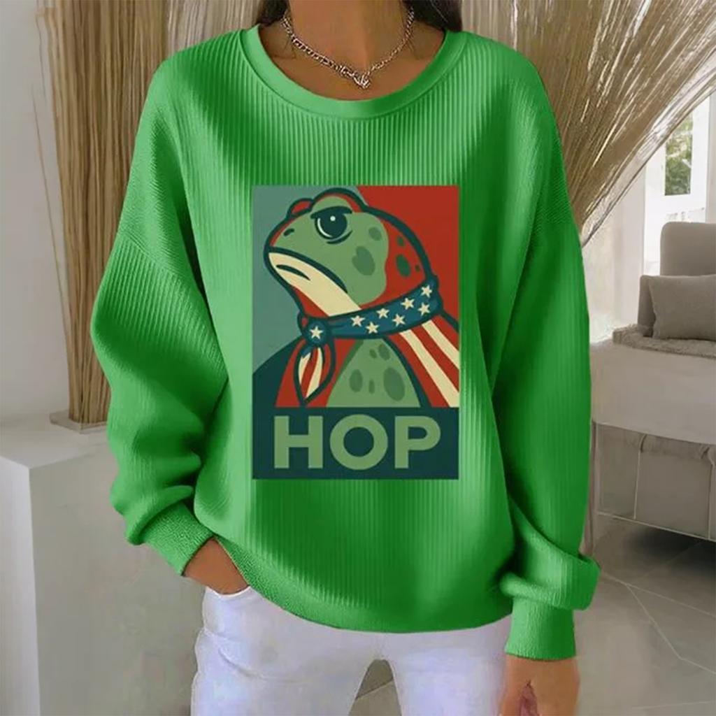 Women's Loose Comfortable Casual And Fashionable Round Neck Pattern Long Sleeved Sweatshirt