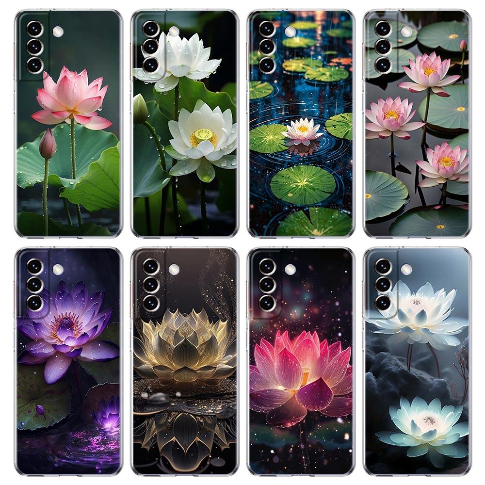 Чехол для телефона Samsung Galaxy S25 S24 S23 FE S22 Ultra S20 S21 5G S10 S9 Plus S10E S8 Мягкий прозрачный чехол Роскошный цветок лотоса