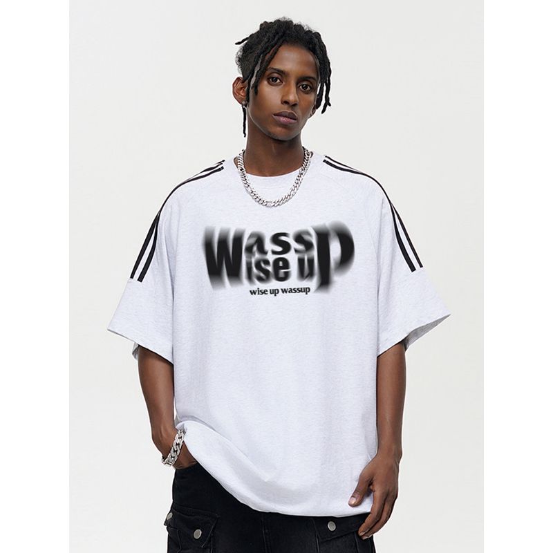 Wassup Heods Trendy Brand Webbing Short-Sleeve T-Shirt for Men, Summer Loose American-Style Phantom Letter T-Shirt Top