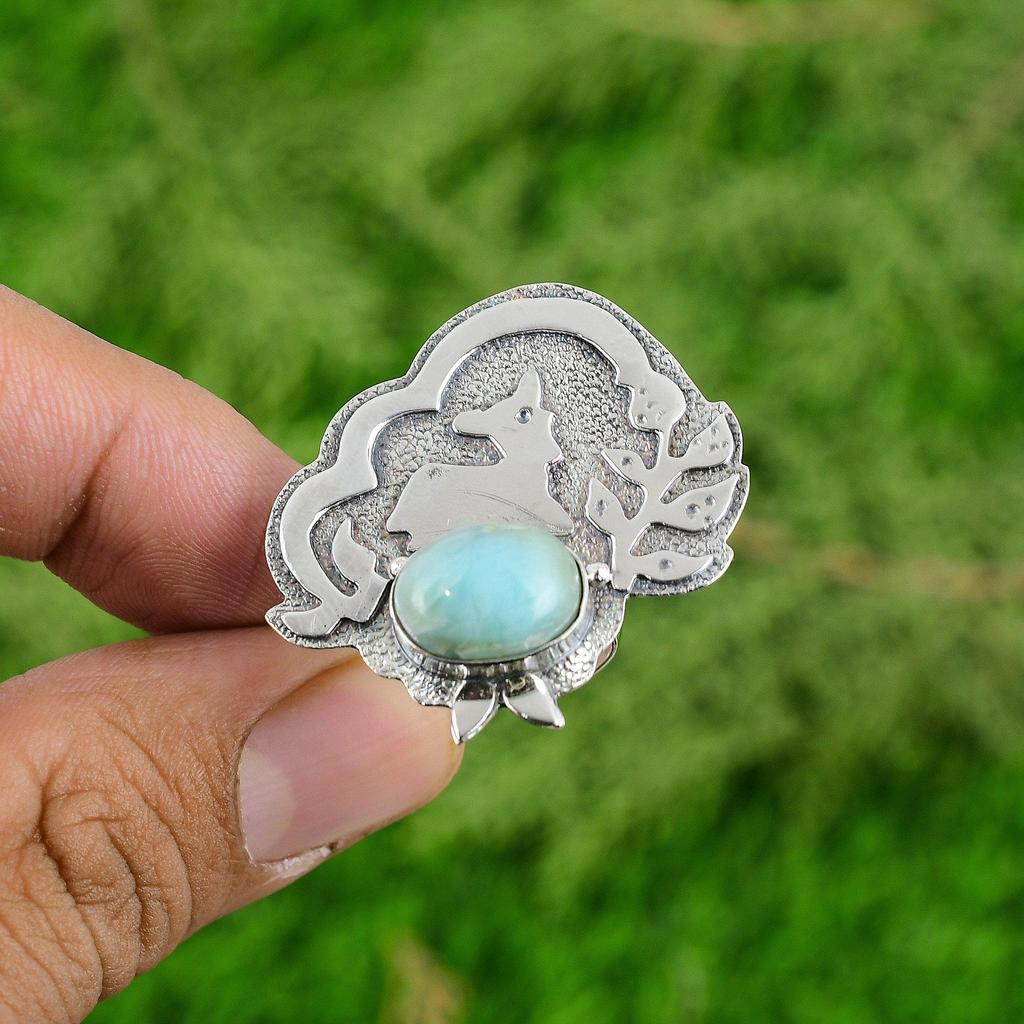 Овальный Ларимар Драгоценный камень Новое Обещание День Рождения Дочери Кольцо Ювелирное изделие Стерлинговое серебро