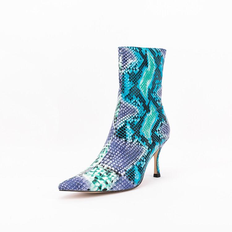 Мода 2025 Новые Большие Размеры 45 Осень Зима Женские Короткие Ботинки 6.5см Высокий Каблук Короткий Плюш Черный Красный Змеиный Ботильоны Бренд Женская Обувь