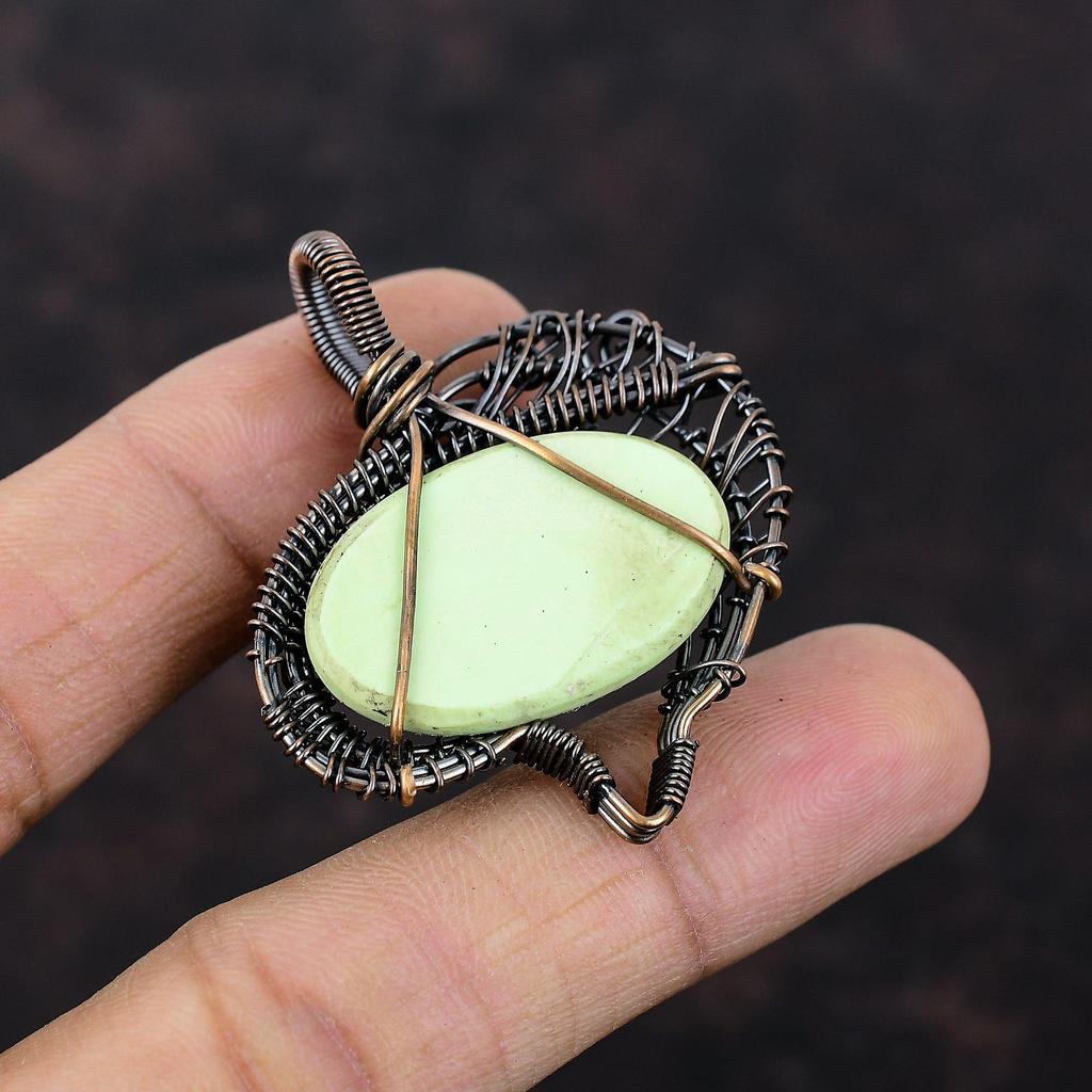 Подвеска из лимонного хризопраза, медная проволочная обертка, драгоценный камень, медные украшения, подвеска ручной работы, проволочная обертка, хризопраз, ювелирные изделия, подарок для мамы
