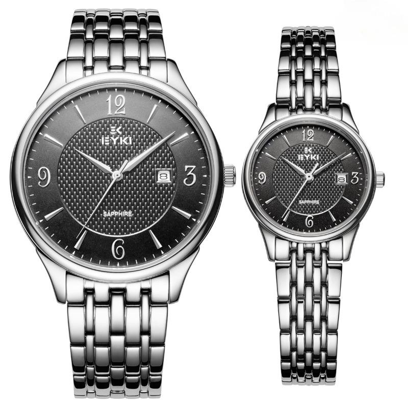 Trendy Stainless Steel Couple Watch Fashionable Temperament Simple Steel Band College Calendar Watch