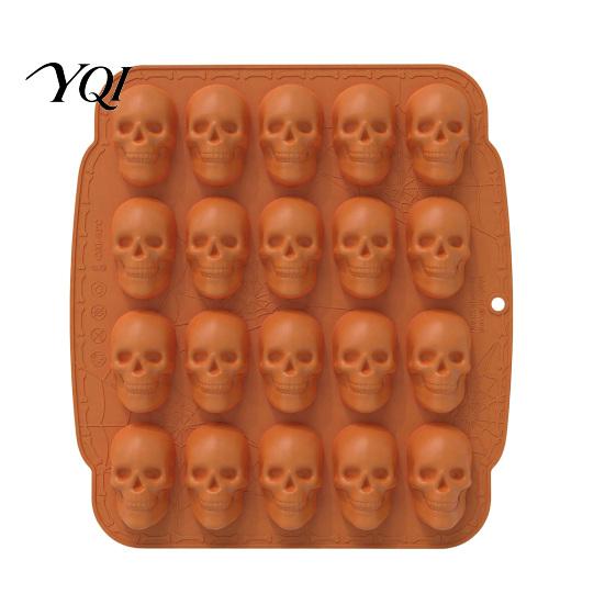 Halloween Party Supplies Skull Cake Mold with 20 Cavity, Theme, Silicone Non-Stick Candy Mousse Mold, Realistic 3D Tray for Baking Jelly Pudding DIY