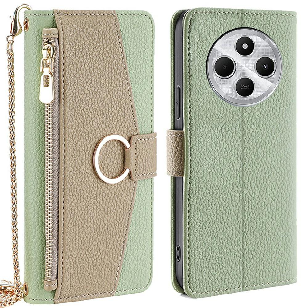 Leather Case For Xiaomi Redmi 14C 4G/14R 5G/A4 5G/Poco C75 4G Mirror Wallet Phone Cover with Chain Shoulder Strap