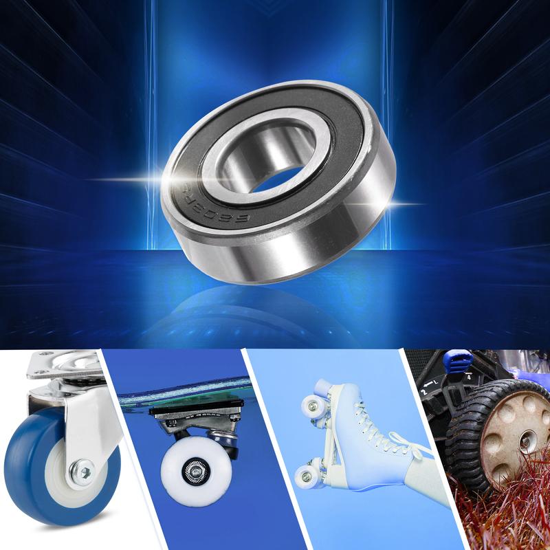 Motoforti 4 Pcs 6203-2RS 17x40x12mm Double Rubber Sealed Single Row Deep Groove Ball Bearings Silver Tone