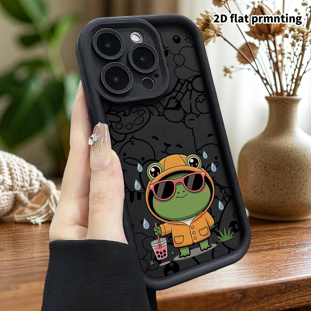 Чехол для телефона: 2D плоский дизайн, подходит для защитного чехла iPhone 18 17 16 15 14 13 Pro, зеленая лягушка, идеальный подарок на Рождество и Хэллоуин