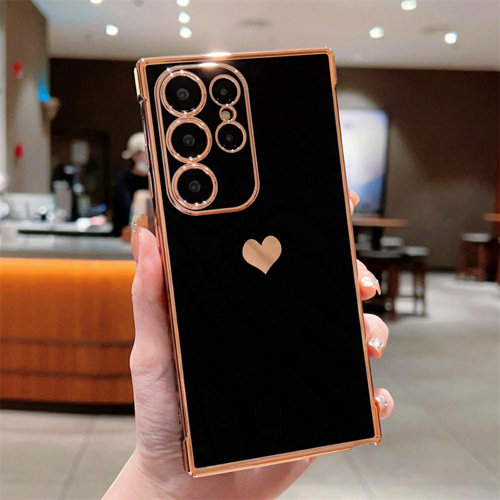 For Samsung Galaxy S26 Ultra Case TPU Phone Back Cover Electroplating Heart Pattern