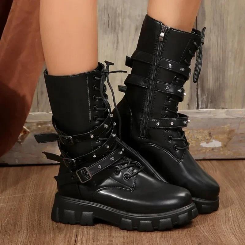 Новые женские осенне-зимние модные ботинки до середины икры на молнии Botas Mujer, спортивная женская обувь до колена на платформе и каблуке