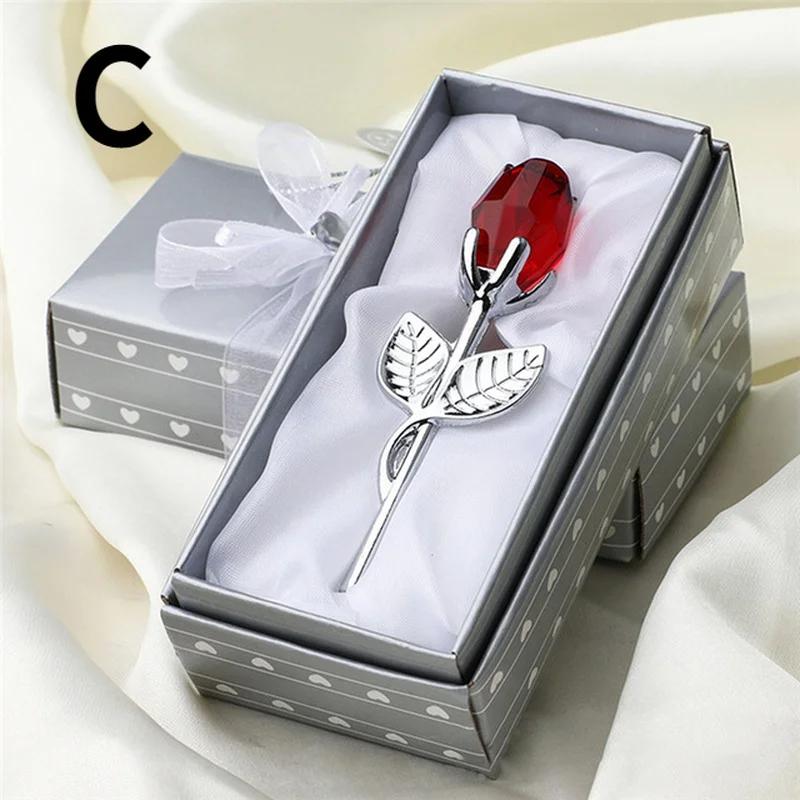 Crystal Glass Rose Flower Figurines Craft Valentine's Day Favors X'mas Lovers' Gift Souvenir Home Wedding Decoration Ornaments