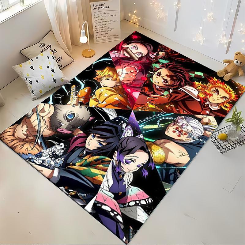 Anime-inspired colorful character art rug. Non-slip rug suitable for living room and bedroom sofas.
