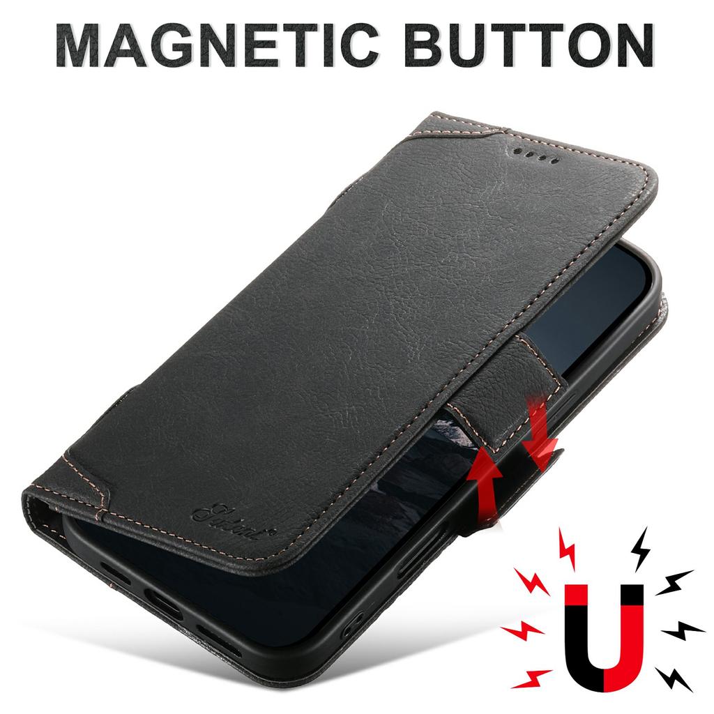 SUTENI J07 For iPhone Air Case Compatible with MagSafe Litchi Texture Leather Wallet Phone Cover