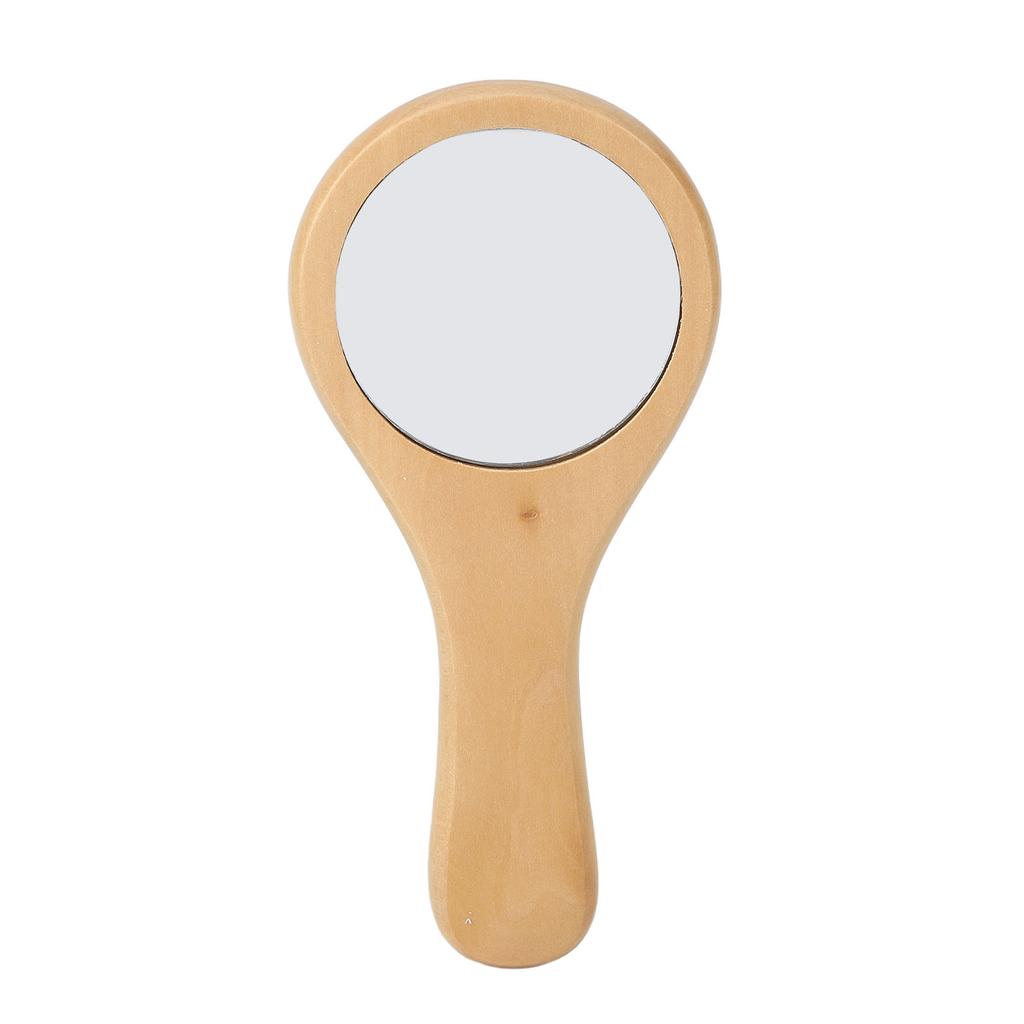Handheld Wood Makeup Round Mirror Portable Wooden Handle Cosmetic Mirrors for Home Travel