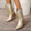 2024 Новые классические женские винтажные ковбойские сапоги с золотой бахромой для женщин, туфли на квадратном каблуке, концертные вестерн-сапоги для женщин