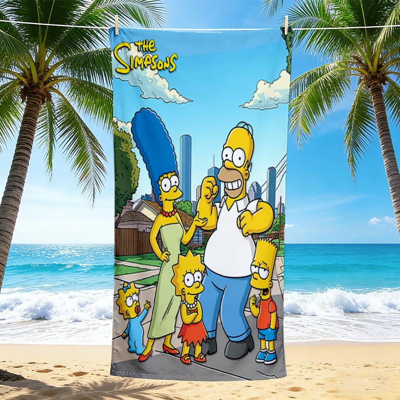 1Pc Simpsons Family Adventure Beach Towel, Quick Dry, Multi-Use for Beach Pool Gym Yoga Home Travel, Christmas, Halloween, Xmas Gift S775
