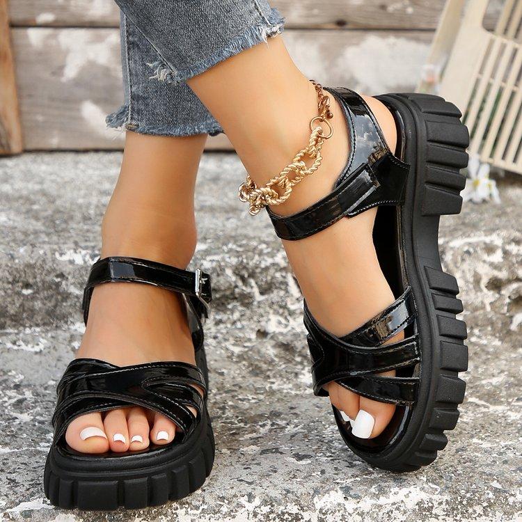 2024 High Heels Gladiator Sandals Woman Open Head Sexy Block Heel Platform Shoes Summer Buckle Size 35-43 Women Sandals