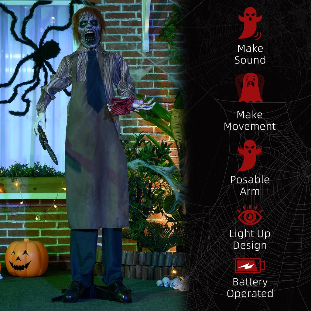 5.5ft Life Size Halloween Animatronic Standing Chainsaw Killer, with Light Up Eyes, Sound Activated Moving Body, Scary Halloween Decorations