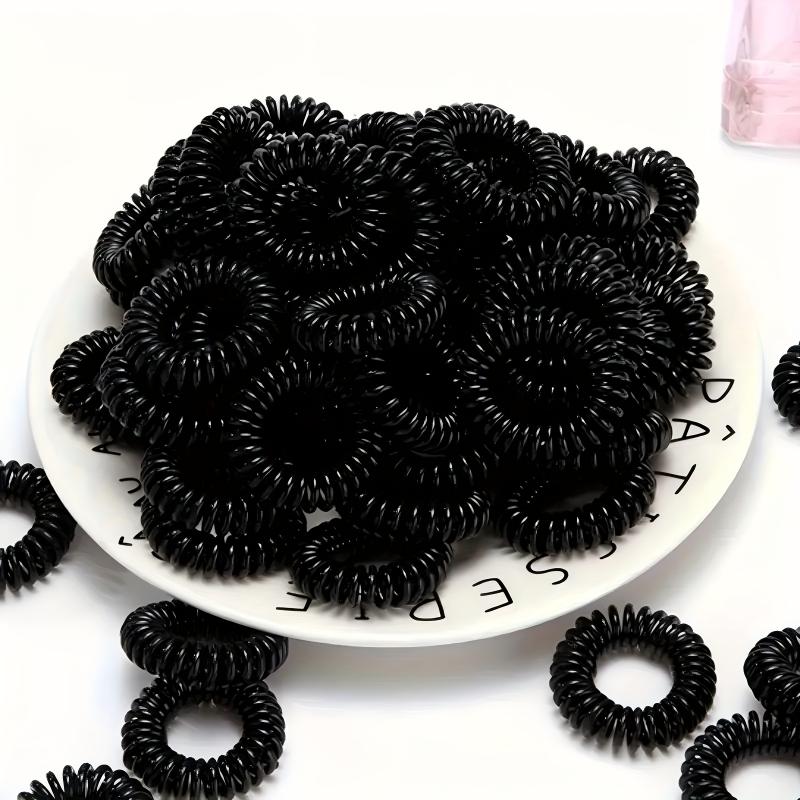 10PCS 3CM Telephone Wire Elastic No Trac Hair Bands Black Rubber Bands Spiral Hair Ties Accessories for Women Girls Kids