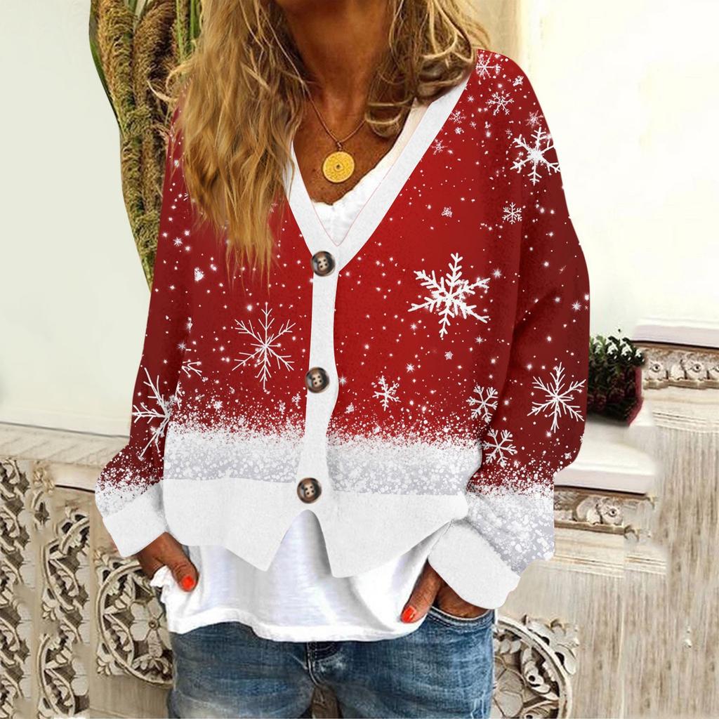 Женское модное короткое пальто, повседневное, с длинным рукавом, с рождественским принтом, однобортный плюшевый топ