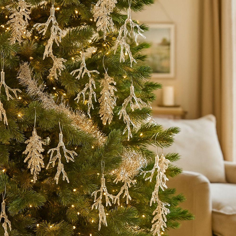 Acrylic Christmas Icicle Pendant Artificial Leaves Realistic Glitter Christmas Branches DIY Craft Xmas Tree Hanging Ornament