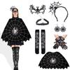 Ayollar uchun Halloween o'rgimchak to'ri kostyumi Qora dantel bosh kiyimi Choker Qo'lqoplar O'rgimchak to'ri плащ Maskarad partiyasi Kospley uchun sonigacha uzun paypoqlar