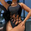 Модный женский сексуальный купальник с открытой спиной, черный купальный костюм с вырезами, купальники, бикини