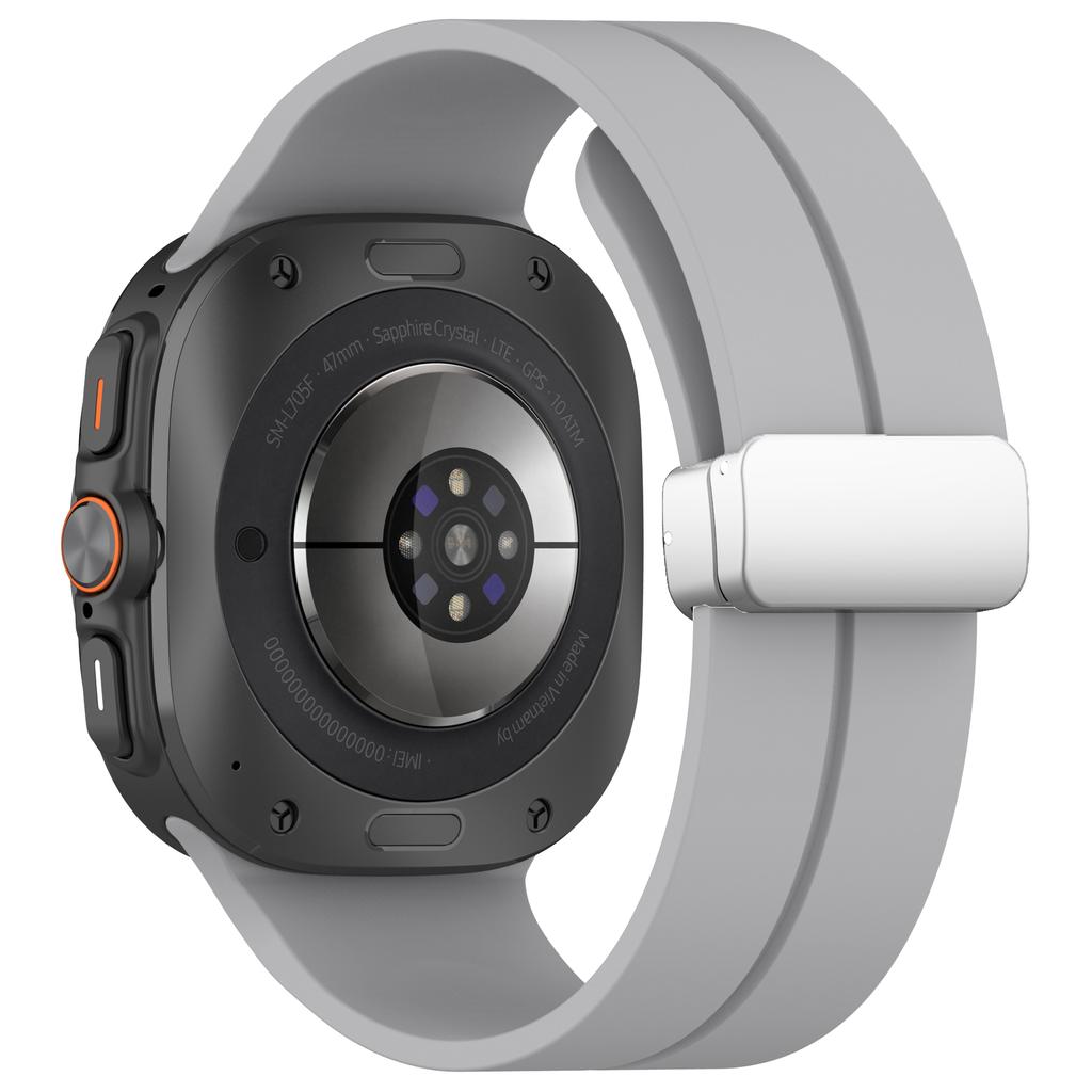 For Samsung Galaxy Watch Ultra 47mm Silicone Smartwatch Band Wrist Strap with Silver Magnetic Folding Buckle