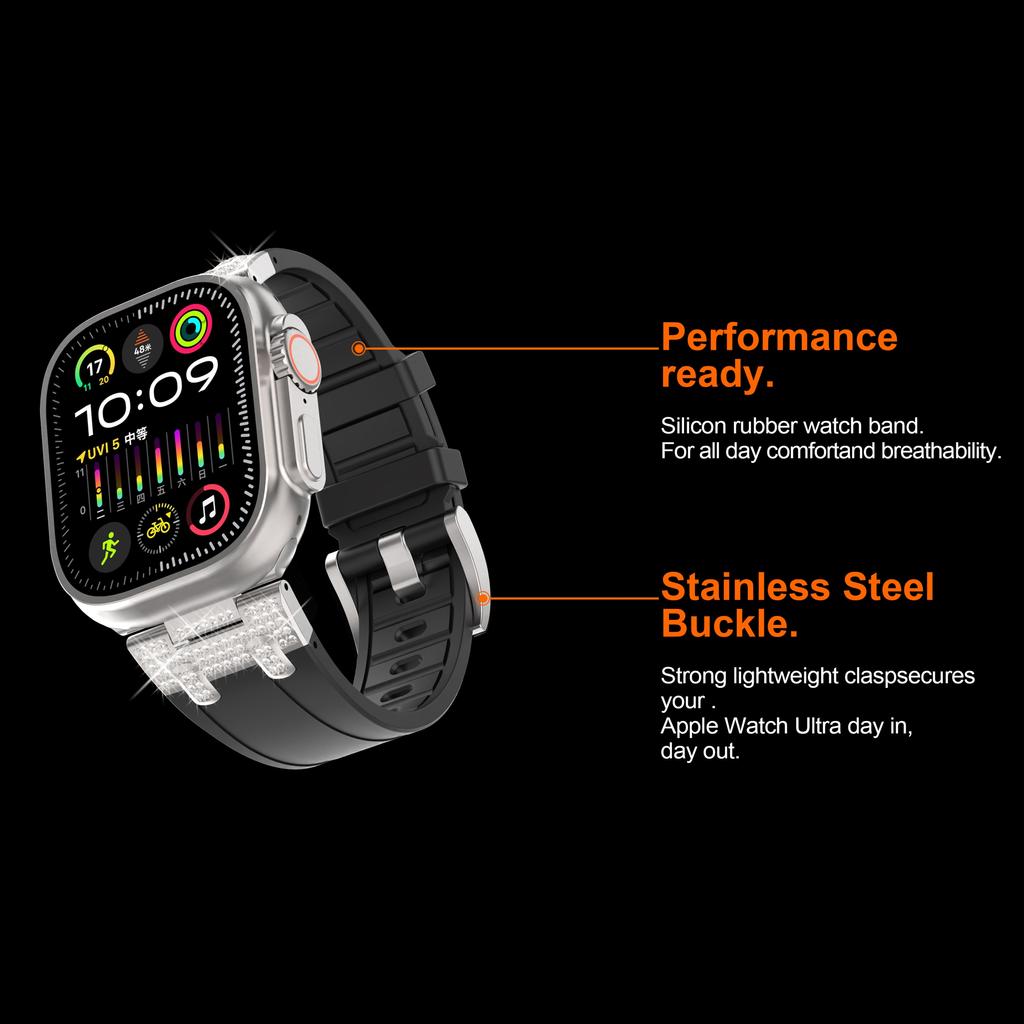 For Apple Watch Series 10 42mm/9 8 7 41mm/SE (2023) SE (2022) SE 6 5 4 40mm/3 2 1 38mm Rhinestone Silicone Rubber Strap