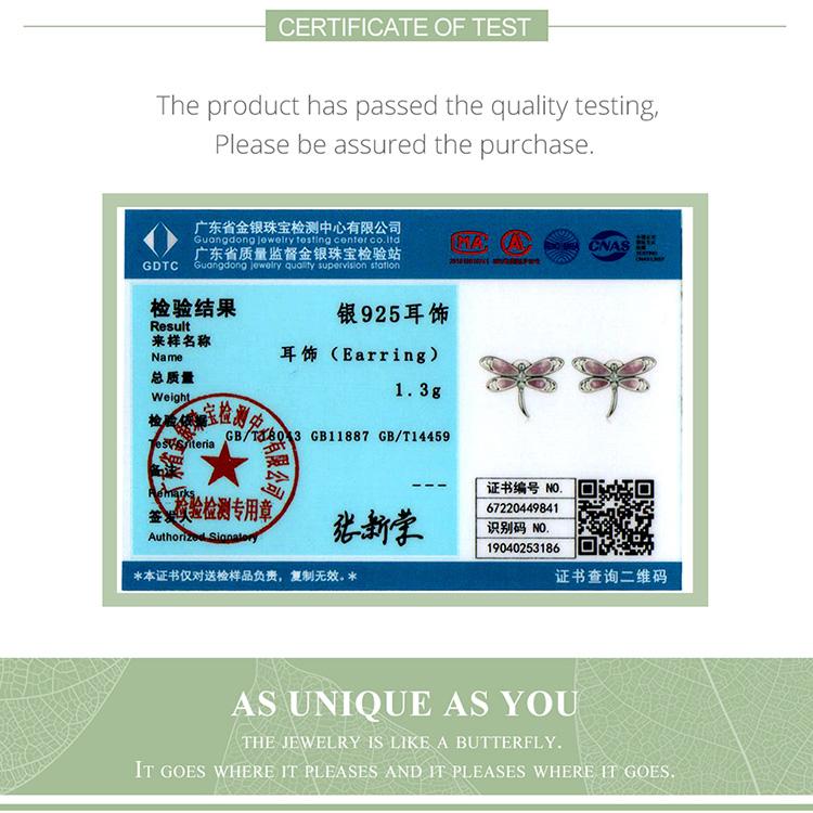 WOSTU 925 Sterling Silver Fine Pink Dragonfly Stud Earrings Insect Animal Ear Studs for Women Original High Quality Jewelry
