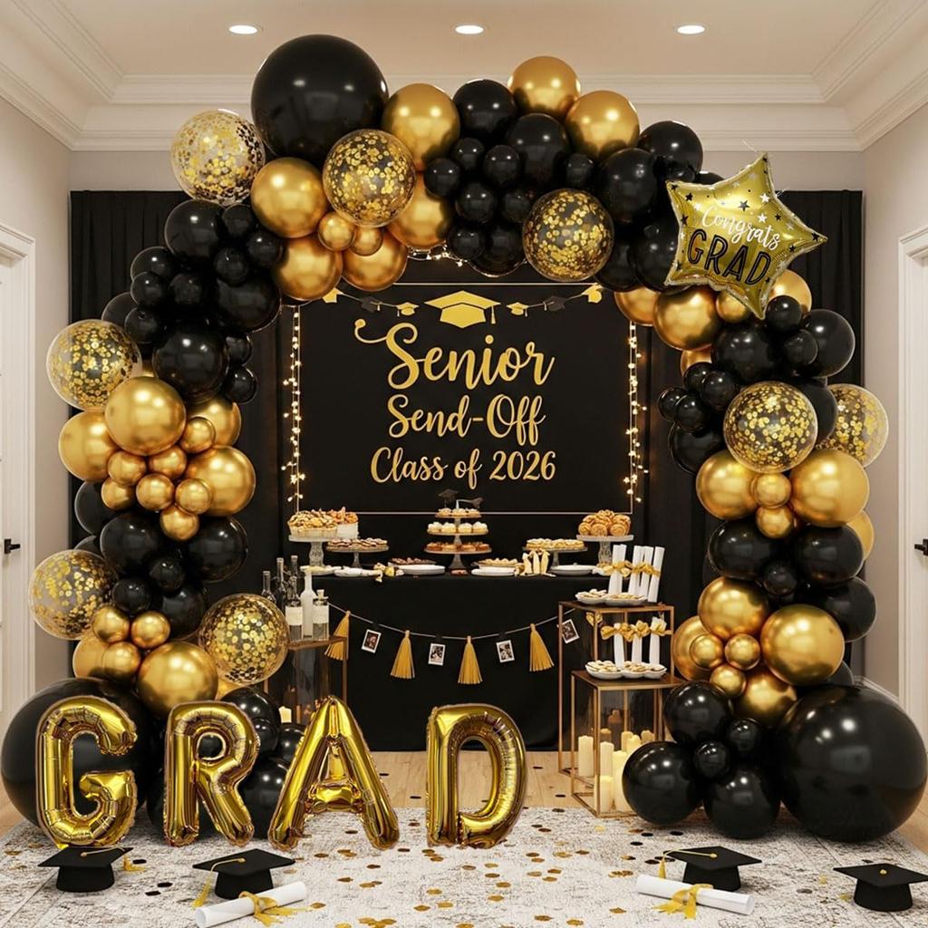 Graduation Season Balloon Set Gold Pentagram GRAD Printed Balloon for Campus Graduation Season Decoration Balloon