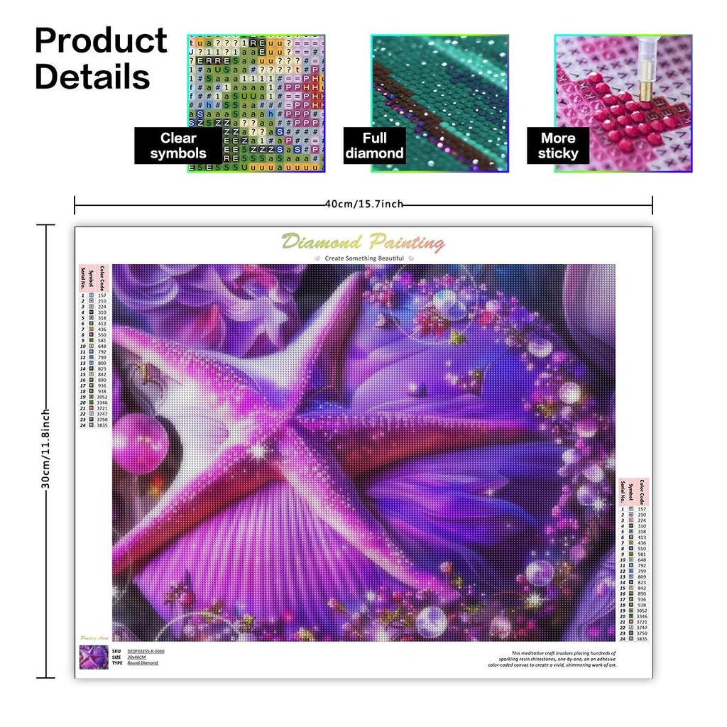 Алмазная картина фиолетовая морская звезда, вышивка, пейзажная мозаика, картина из стразов, Настенный декор 30x40 см/12x16 дюймов