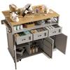 Modern Kitchen Island (118×43-80×98cm), Wood Grain Dining Cart with Wheels, with Multifunctional Storage, Removable Dividers, with Towel Holder, Grey