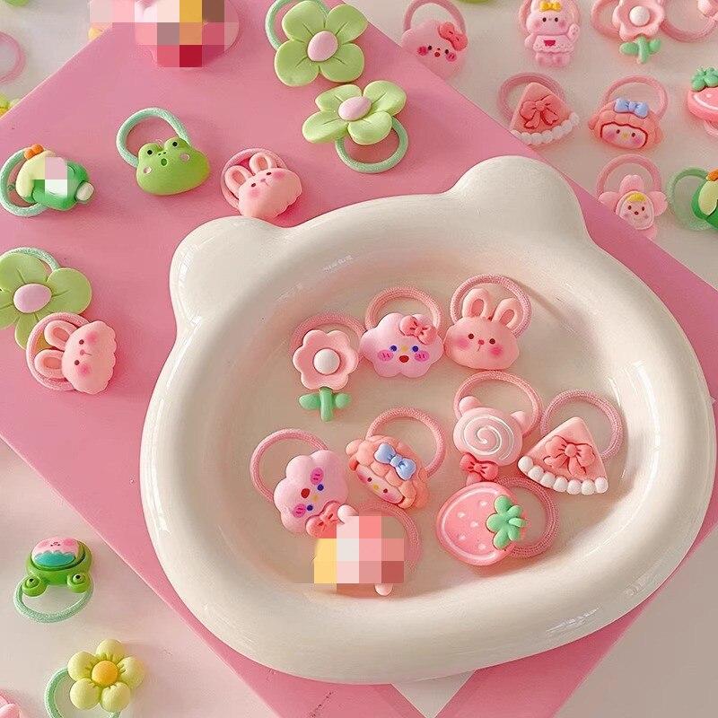10 шт., мини-детская повязка для волос Kawaii, эластичная веревка для волос с мультяшным цветочным принтом и животными для маленьких девочек, маленькая повязка для волос, прекрасный головной убор