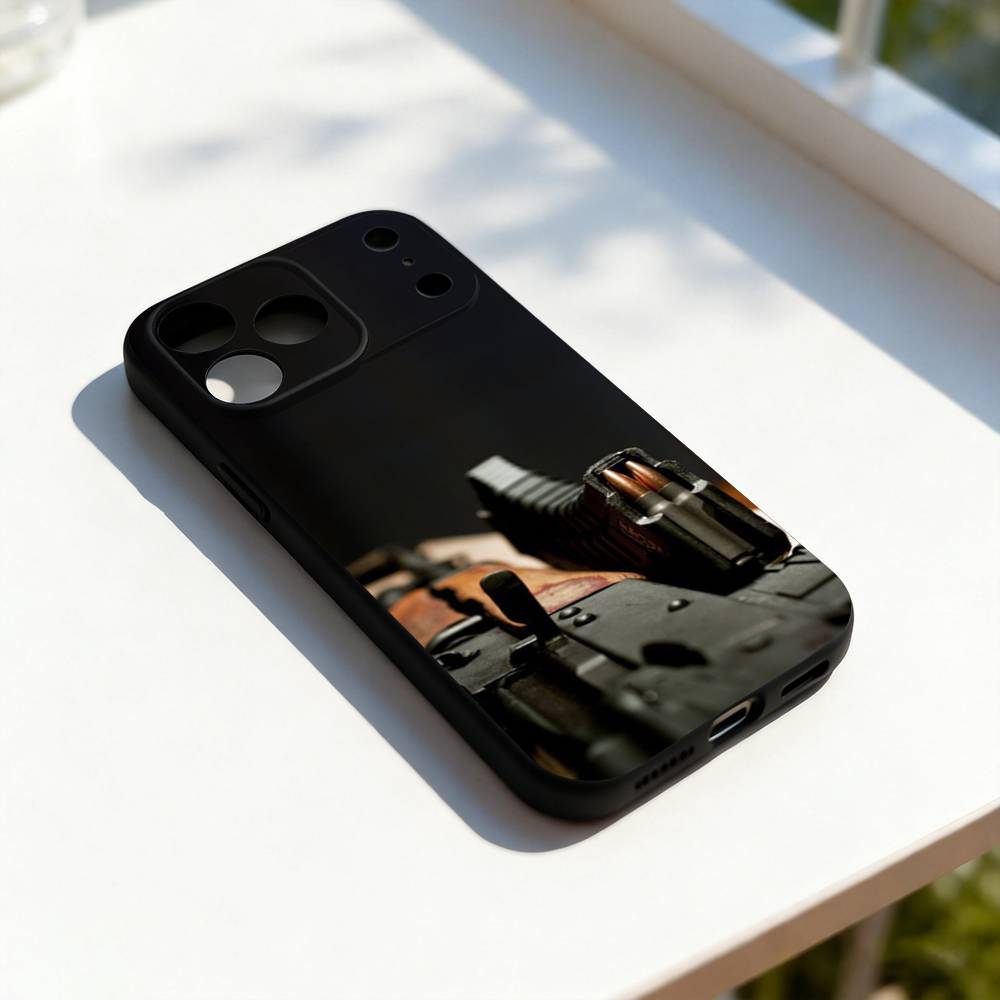Чехол для телефона AK47 M4A1 Крутой Чехол для iPhone 11,12,13,14,15,16,17,Pro,Max,Plus,E,SE4,Air,Mini Черный Мягкий Чехол