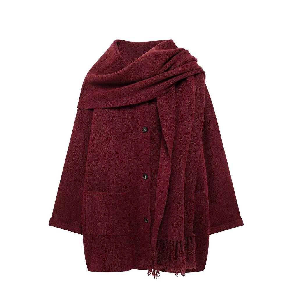INS Spring Women's Elegant Knit Coat with Scarf