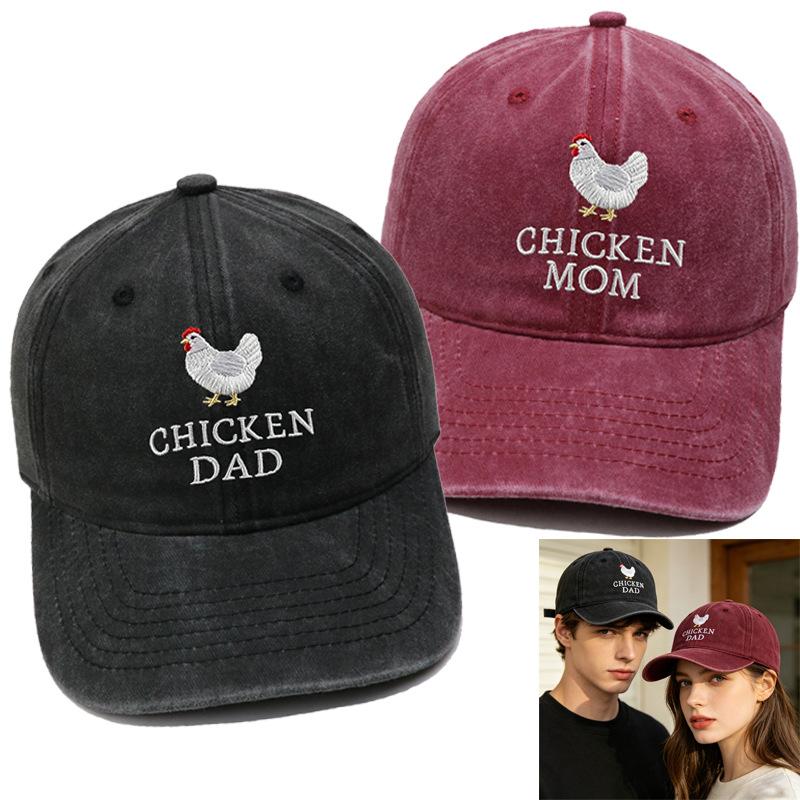 Hot Sale CHICKEN DAD MOM Cock Embroidered Baseball Cap Washed Retro Men's and Women's Casual Cap