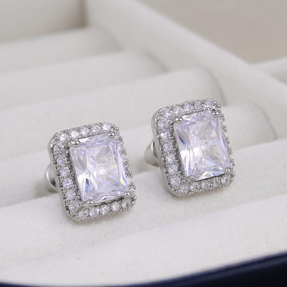 Huitan Delicate Women Stud Earrings Square Shape Shiny Cubic Zircon Luxury Earring for Party Nice Present Female Fashion Jewelry