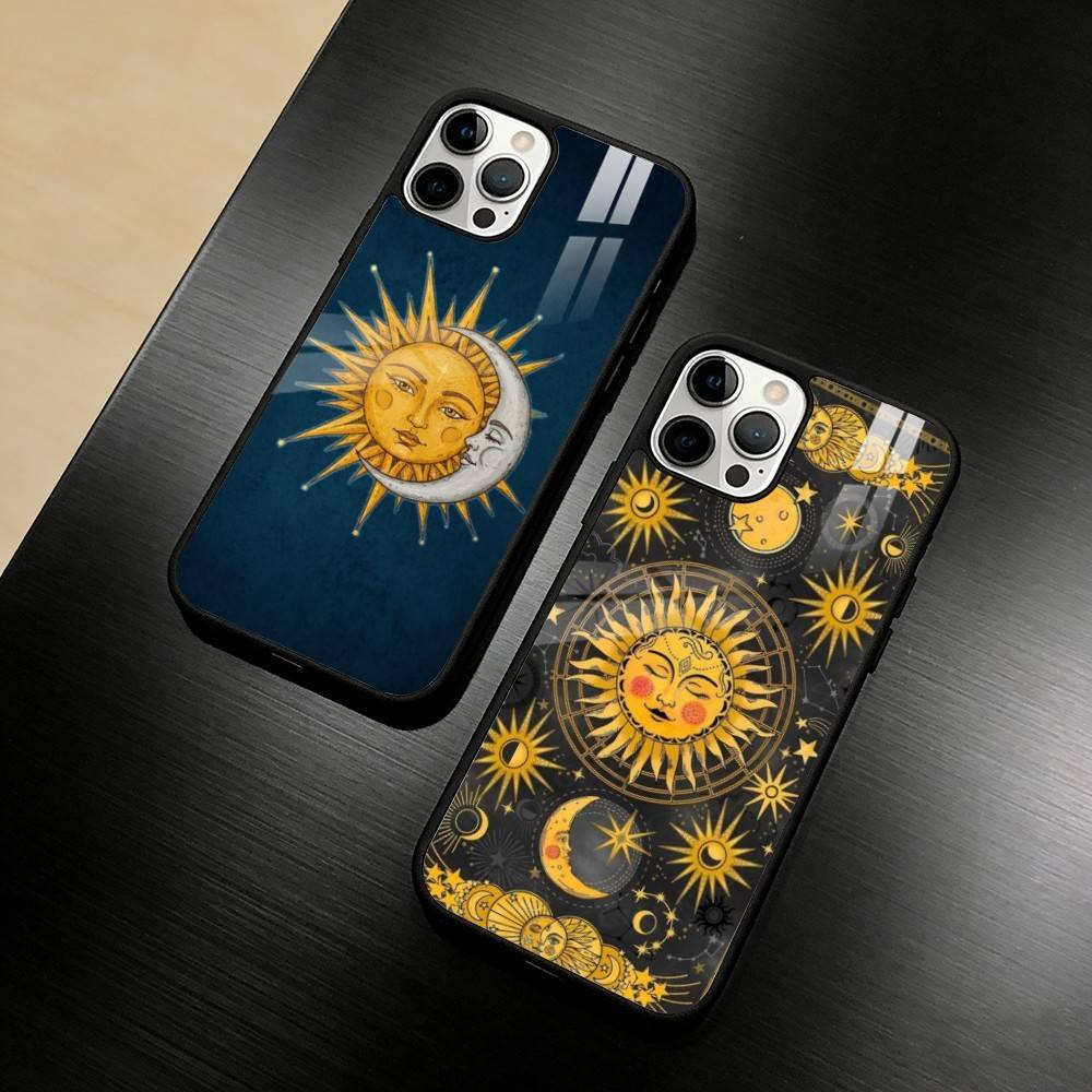 Ретро Чехол для Телефона с Таро Солнце Луна Звезды для iPhone 17 16 15 14 13 12 Pro Max Plus для Зеркального Беспроводного Магнитного Чехла