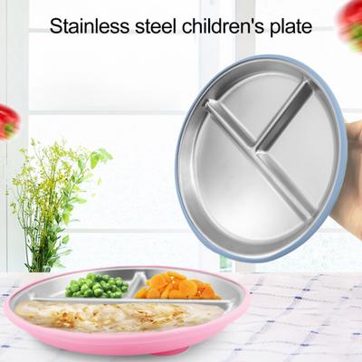 Детская тарелка с присоской, 3-секционная, разделенная на части, нержавеющая сталь, 9 дюймов, небьющиеся, противоударные металлические миски для малышей