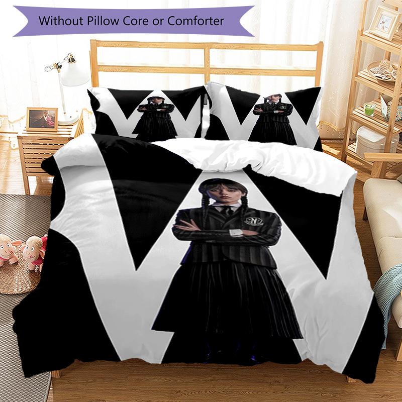 3pcs Wednesday Bedding Set Duvet Cover Closure Includes 1 Duvet Cover & 2 Pillowcases, Soft and Comfortable for All Seasons.