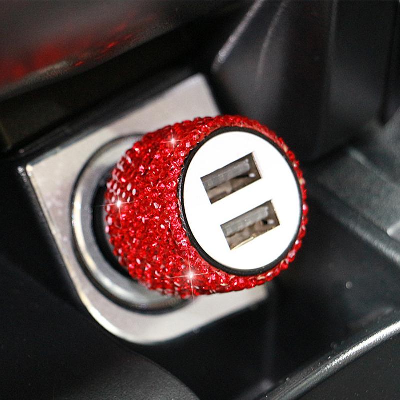 Автомобильное зарядное устройство Bling Crystal 12 В, двухпортовый адаптер для быстрого подключения, удлинитель для автомобильного прикуривателя, аксессуары для салона автомобиля