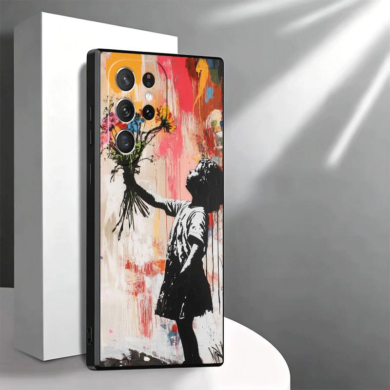B-Banksy Художник Граффити Мягкий Чехол для Телефона для Samsung Galaxy S26 S25 Edge S24 Ultra S23 Plus S22 S21 FE S20 Черная Задняя Крышка