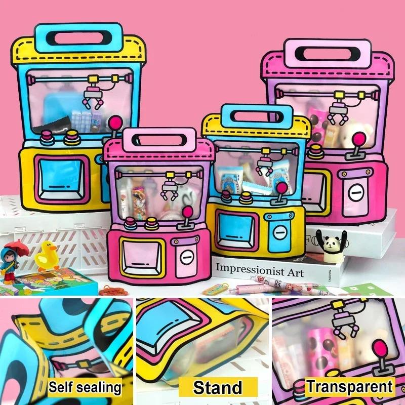 Мультяшный подарочный пакет, симпатичная машина-коготь, матовые самозакрывающиеся пакеты-молнии для детей, конфет, печенья, закусок, пластиковая упаковка для запечатывания, карманы