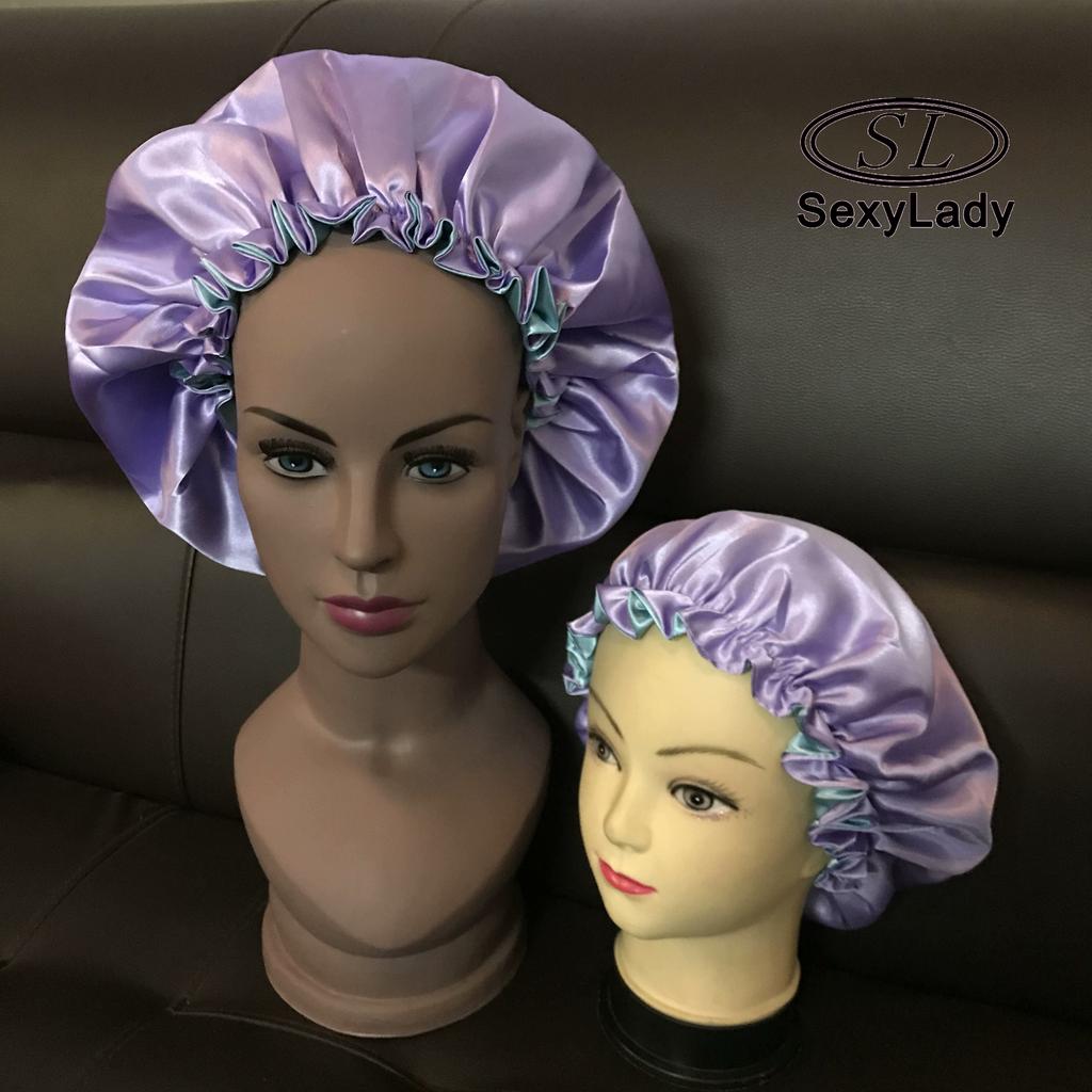 SL Custom logo Designer Bonnets Double Layer Hair Bonnet Silk Pillow case and Bonnet Set