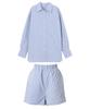 Kobe Lettuce Striped Shirt and Shorts Set for Spring and Comfortable Size Blue Women's Summer, Loungewear, M, [E3474]