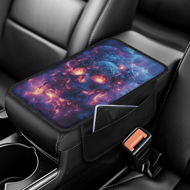 Чехол на центральную консоль автомобиля с принтом черепа, нескользящий чехол на подлокотник для автомобиля, универсальные защитные чехлы для подлокотников, подходят для автомобилей, внедорожников, декоративные чехлы для автомобилей